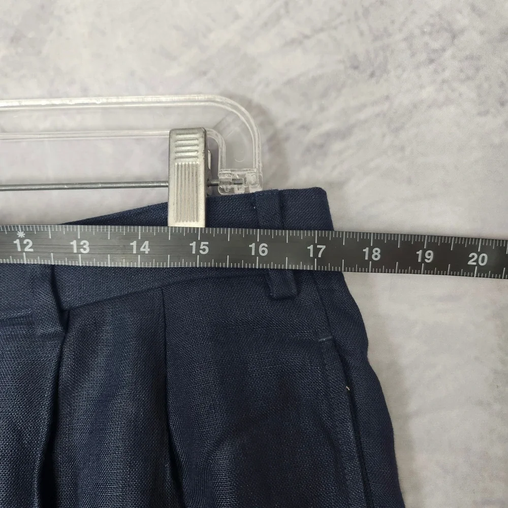 Brooks Brothers 100% Irish Linen Pleated Cuff High Waist Pants 35x30 Navy Blue